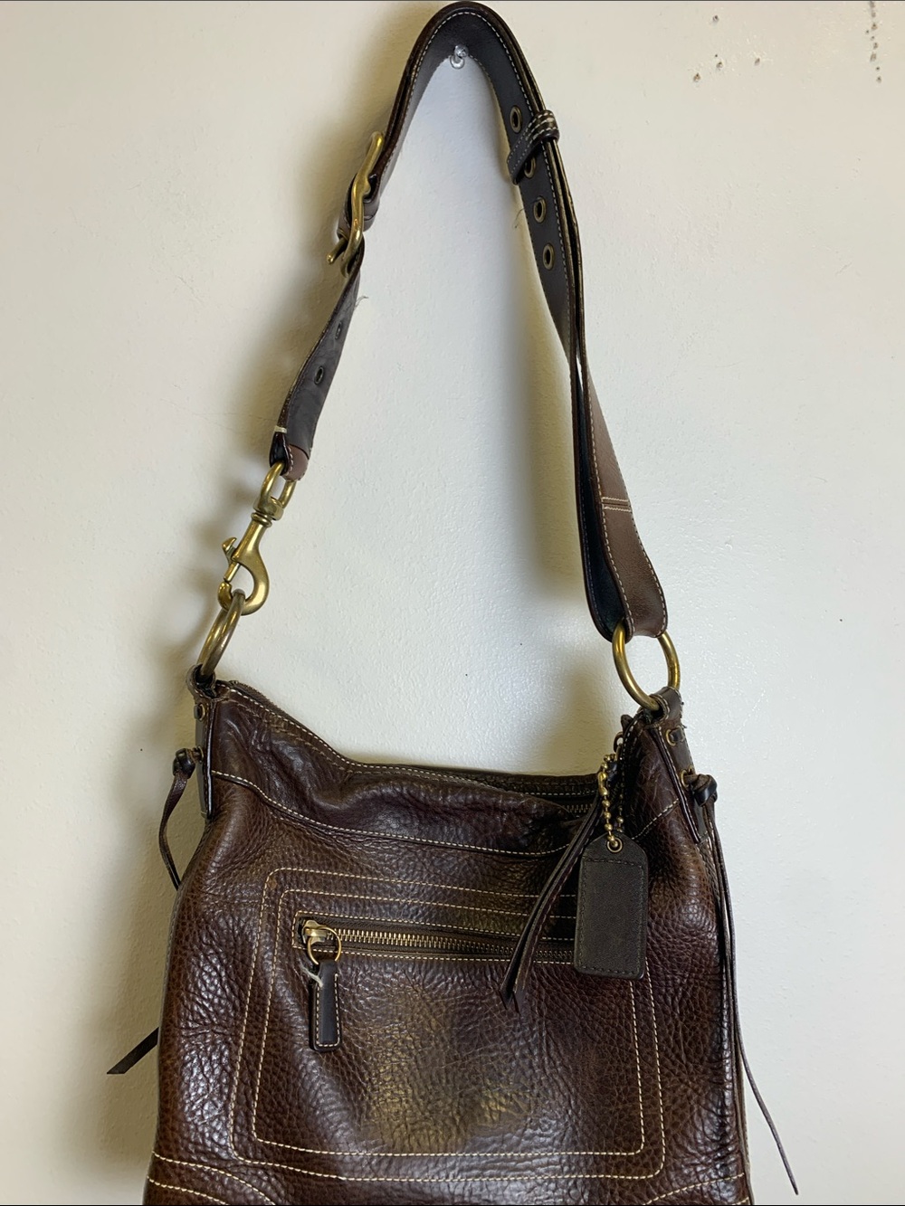 Coach Dark Brown Pebbled Leather Hobo with Brass Eyelet Detail - Picture 4 of 6